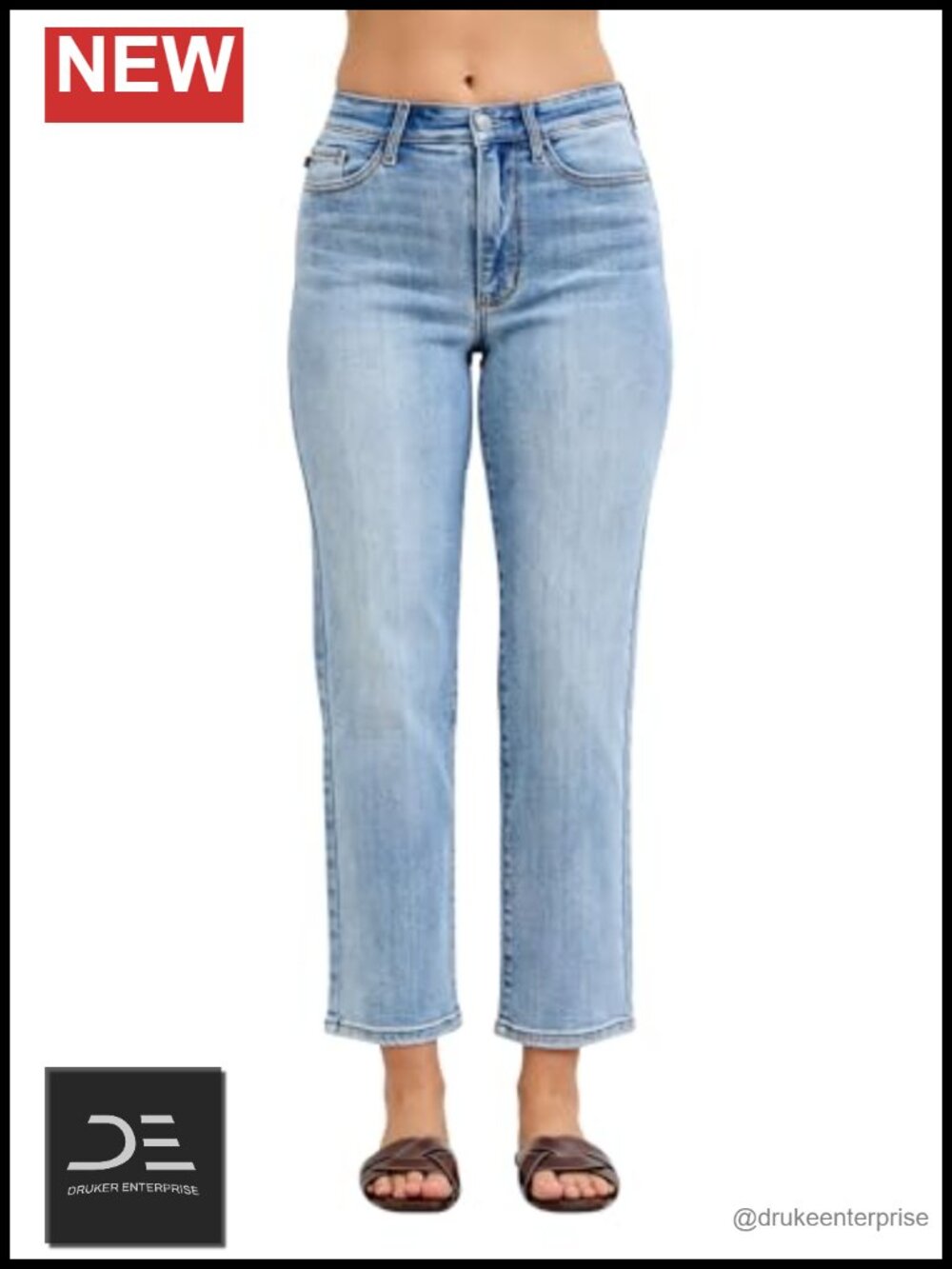 High Waist Straight Leg Ankle Jeans Stretch Denim 28" Inseam